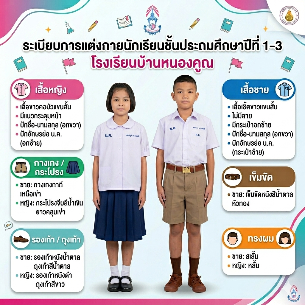 ระเบียบการแต่งกายชุดนักเรียนชั้น​ป.1-3​ โรงเรียนบ้านหนองคูณ