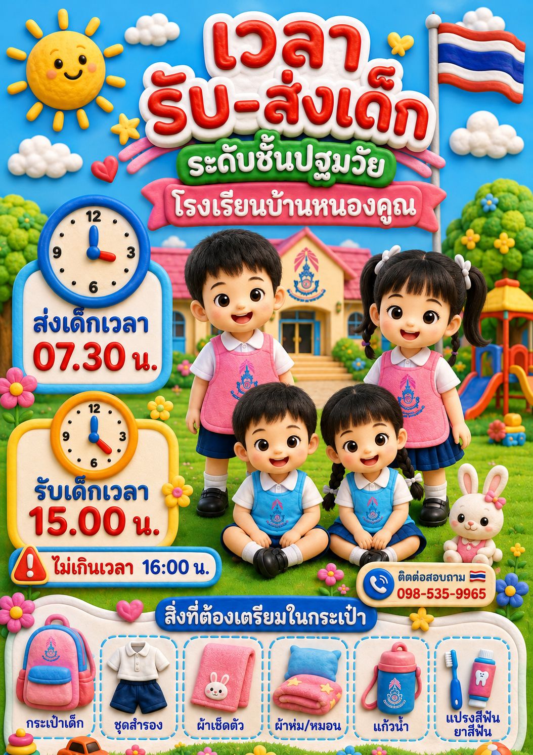 ประชาสัมพันธ์กำหนดเวลารับส่งนักเรียนระดับชั้นปฐมวัย